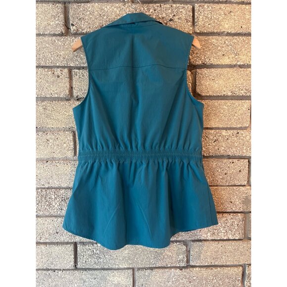 Athleta Sleeveless Button-Up Teal Top With Adjustable Drawstring Waist - Picture 6 of 8